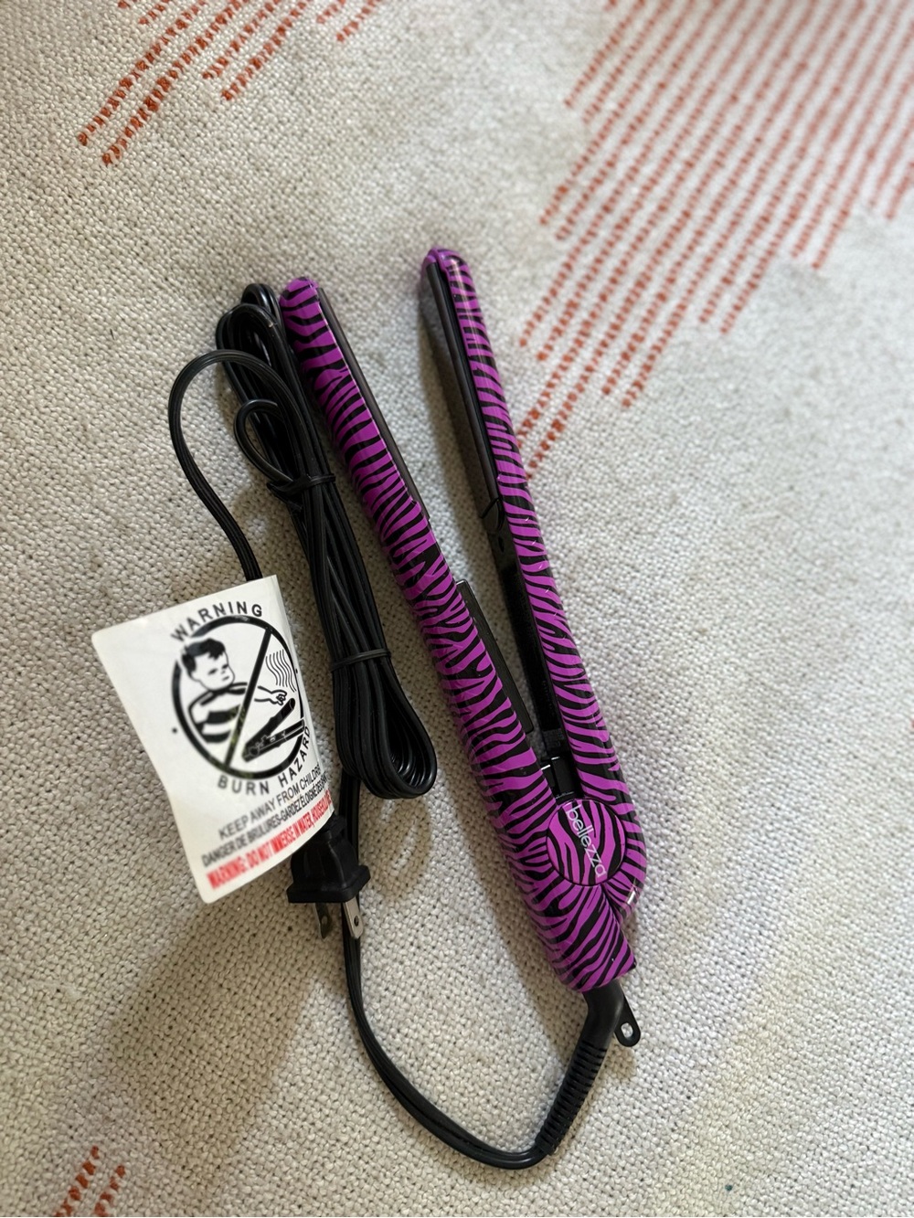 Bellezza Flat Iron Hair Straightener Purple Black Zebra Print Adjustable Heat